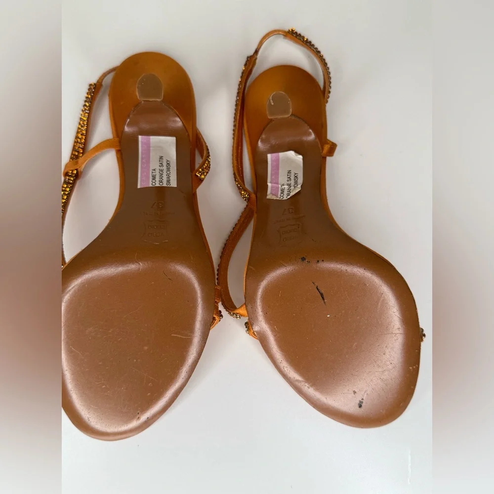 Caligarius Cometa Orange Satin Swarovski Crystal Heels Made in Italy Sz 37/ US 7 - Picture 7 of 12